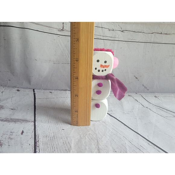 Wooden Handmade Snowman Pink Purple Winter Tiered Tray Home Decor Shelf Sitter - Picture 5 of 5